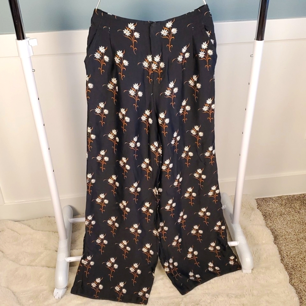Anthropologie Navy Floral Wide-Leg Pants - Picture 11 of 16